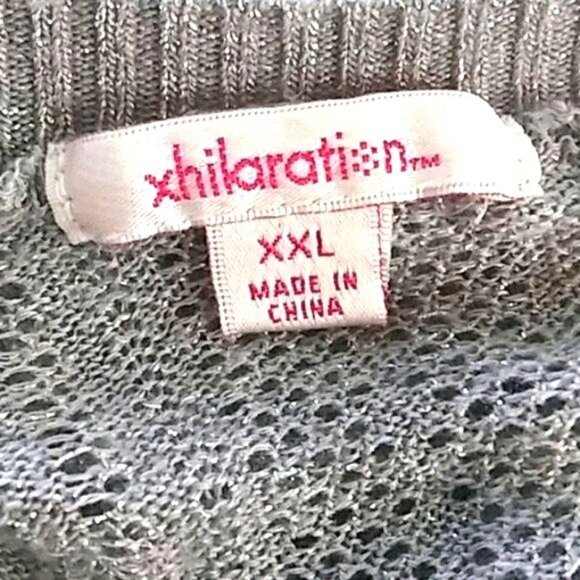 Xhilaration Silver Gray Metallic Knit Open Front Cap Sleeve Sweater Top Size XXL - Picture 7 of 8